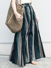 Colorblock Swing Maxi Skirt High Rise Elastic Waist