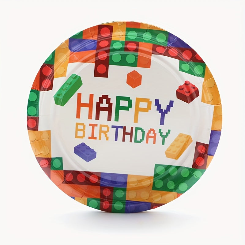 Colorful Block Party Tableware Set - 20pcs Plates & Napkins for Colorful Theme