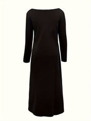 Solid Long Sleeve Off Shoulder Maxi Dress With Pockets