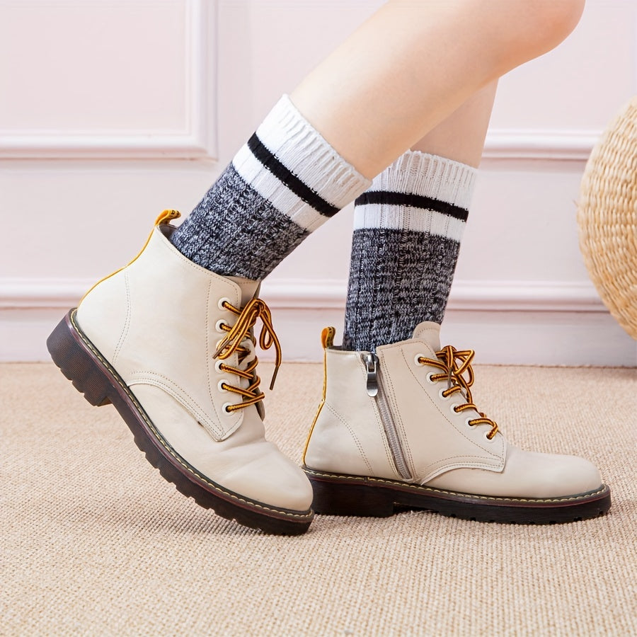 2 Pairs Striped Crew Socks Comfy & Warm Mid Tube Socks Women's Stockings
