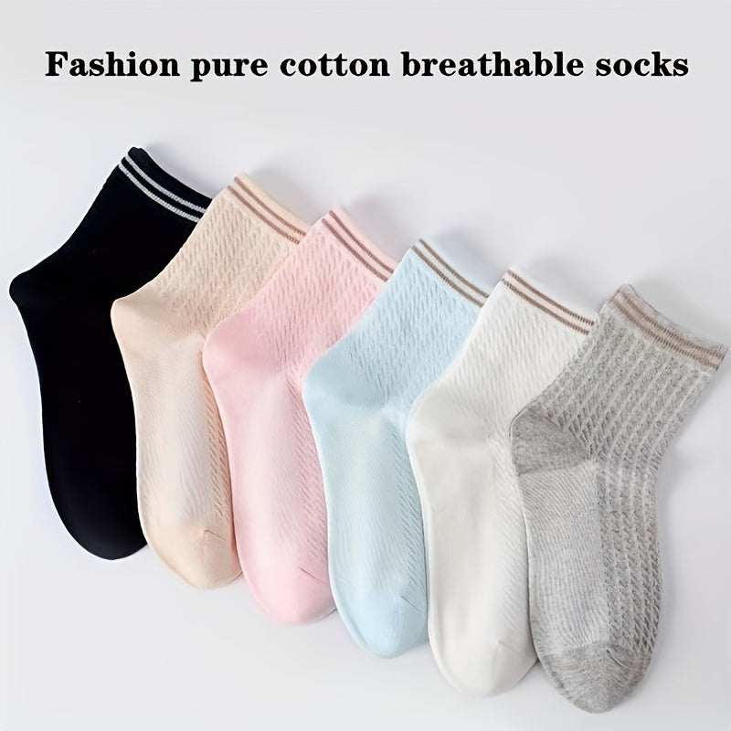 5 Pairs Striped Short Socks Comfy & Breathable Women's Stockings