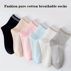 5 Pairs Striped Short Socks Comfy & Breathable Women's Stockings