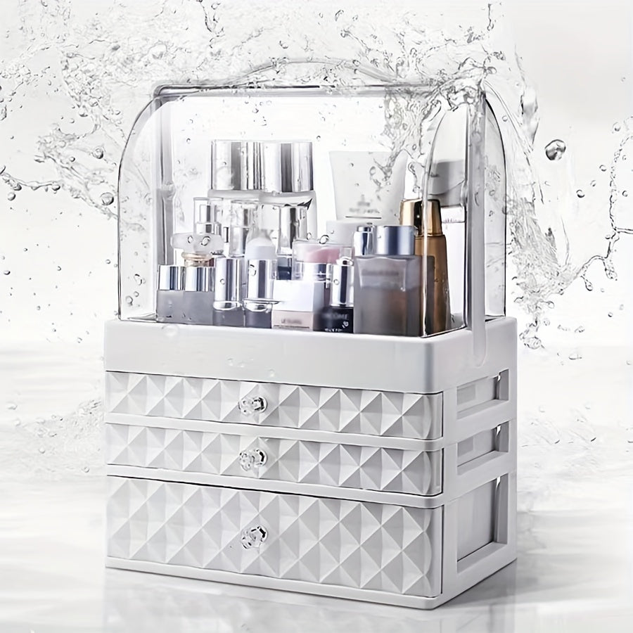 Portable Makeup Organizer with Drawer & Lid Waterproof Dustproof Storage Case