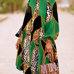  Colorblock Leopard Printed Dress