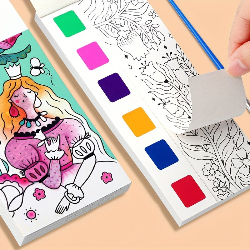 12pcs Watercolor Coloring Book for Kids, Built-in Watercolor Palette