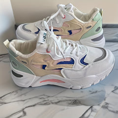 Women's Chunky Sneakers Block Faux Leather Casual Wear Resistance