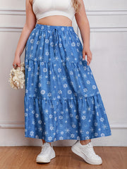 Floral Print Drawstring Maxi Skirt