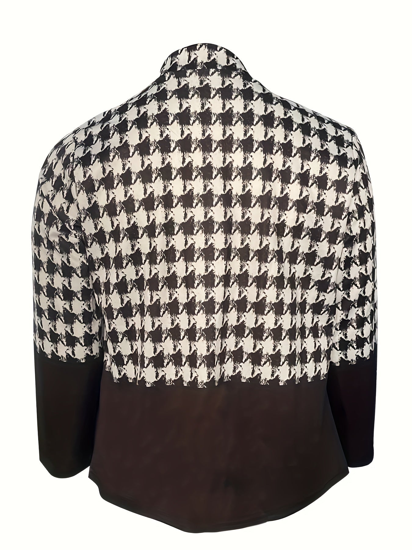  Colorblock Houndstooth Print Long Sleeve Slim Fit Blazer