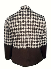  Colorblock Houndstooth Print Long Sleeve Slim Fit Blazer