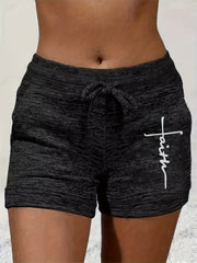 Faith Print Drawstring Casual Shorts Women's Clothing