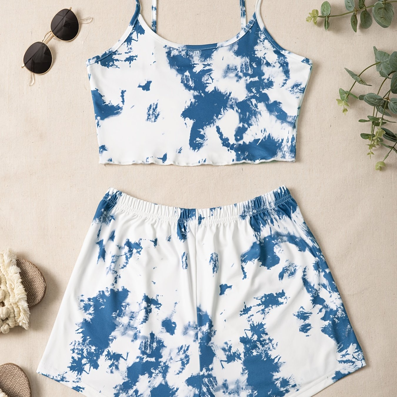 Tie Dye Pajama Set Cami Crop Top & Shorts