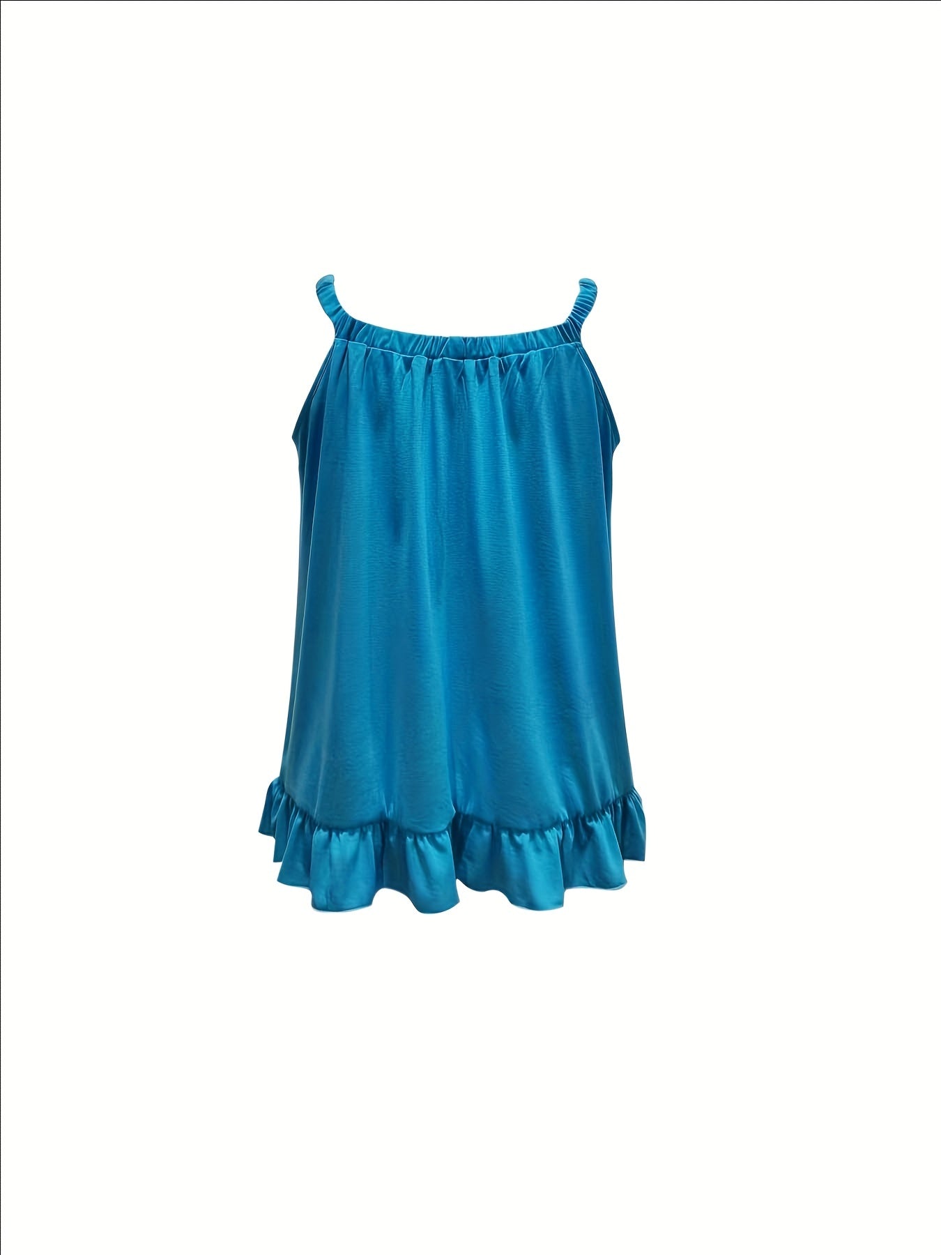  Solid Ruched Ruffle Trim Cami Top