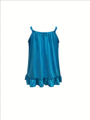  Solid Ruched Ruffle Trim Cami Top