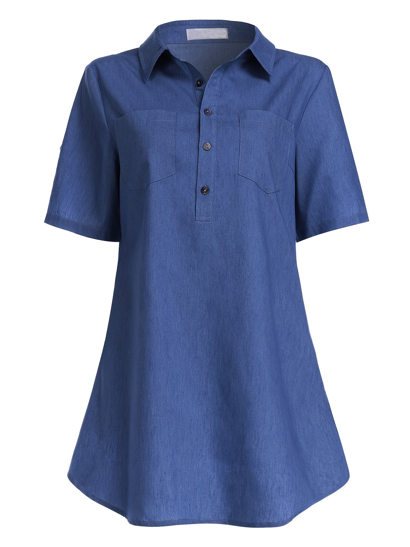 Short Sleeves Denim Top Button Front Lapel Casual Denim Shirt