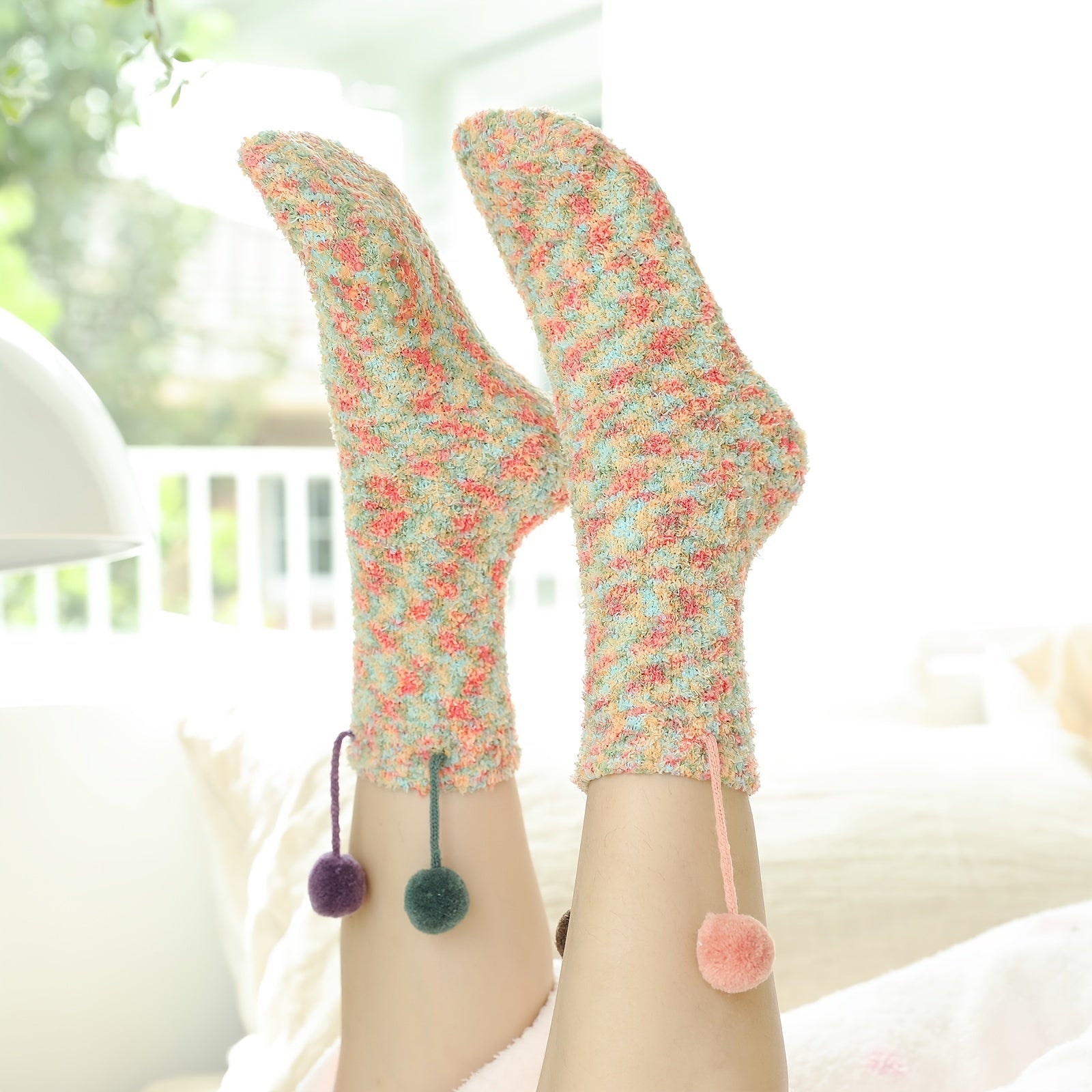 Warm Coral Thermal Crew Socks for Women
