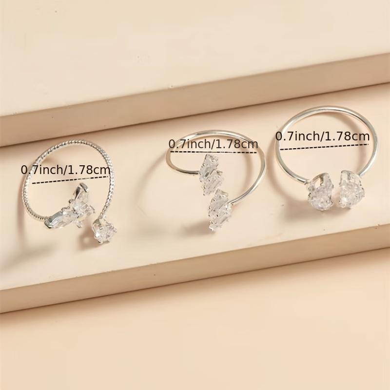 Zircon Butterfly Ring Set Silver Plated Moon Lightning Women's Ring