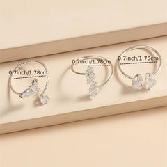 Zircon Butterfly Ring Set Silver Plated Moon Lightning Women's Ring