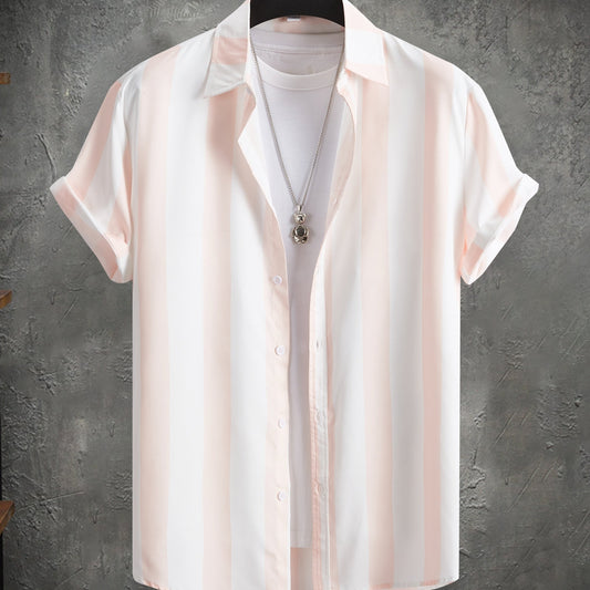 Casual Stripe Print Men's Short Sleeve Lapel Shirt