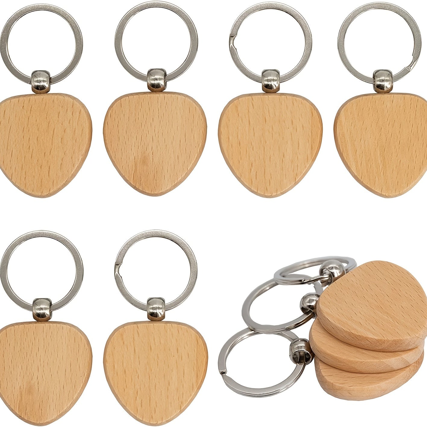 Heart Shaped Wooden Key Tag for Engraving - Pack of 3