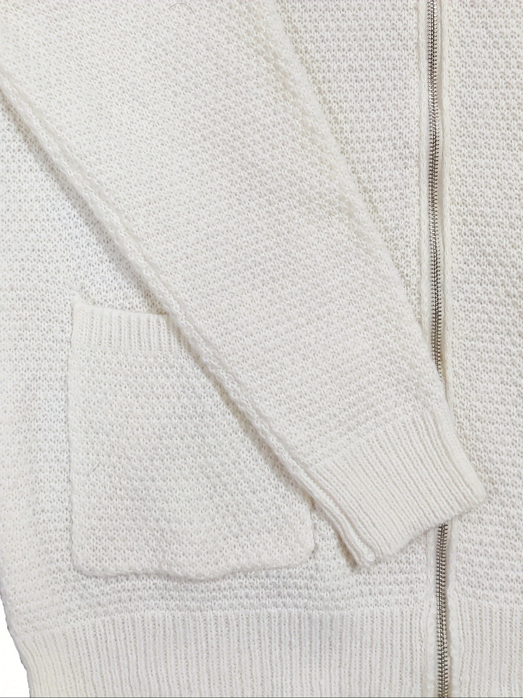  Solid Zip Up Long Sleeve Cardigan With Pockets