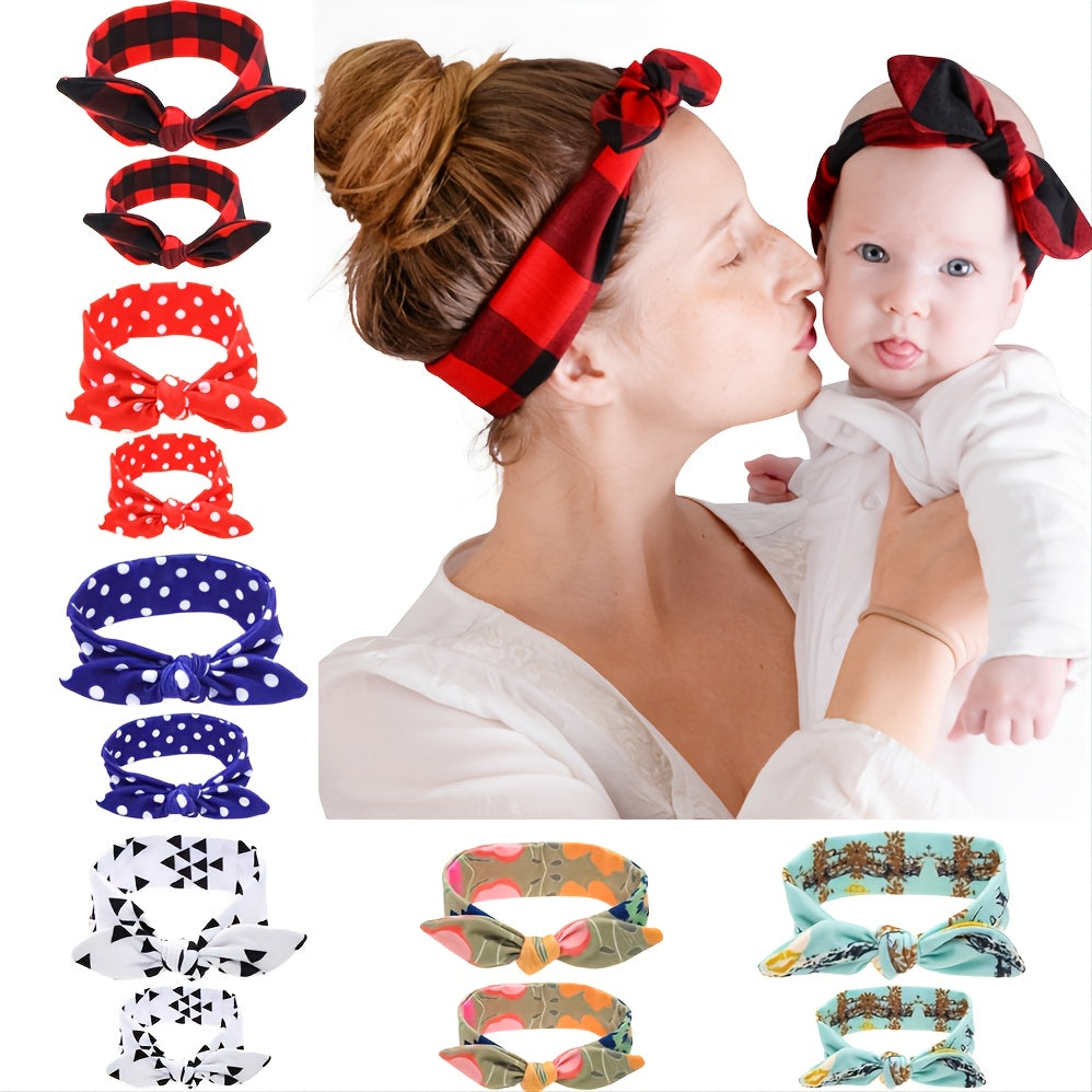 2pcs Parent-child Headband Classic Lattice Rabbit Ear Hair Band Set