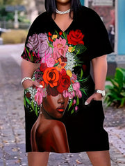  Casual Dress Women's Figure & Floral Print V Neck Dress