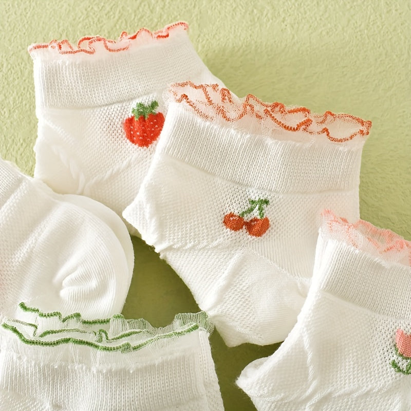 5 Pairs Fruit & Argyle Low Cut Socks Women's Stockings