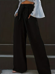 Women's Plus Elastic High Rise Wide Leg Trousers With Pockets