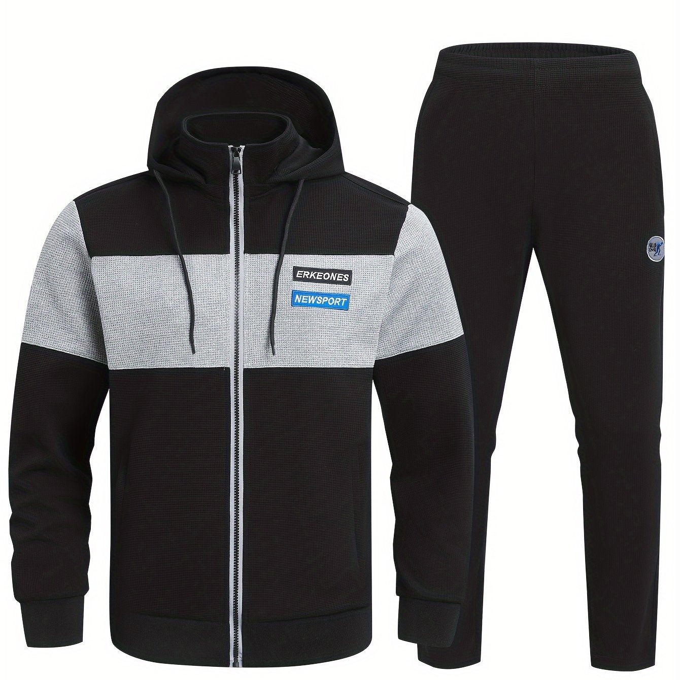 Men's 2 Piece Outfits Block Hooded Zipper Jacket And Sweatpants Set