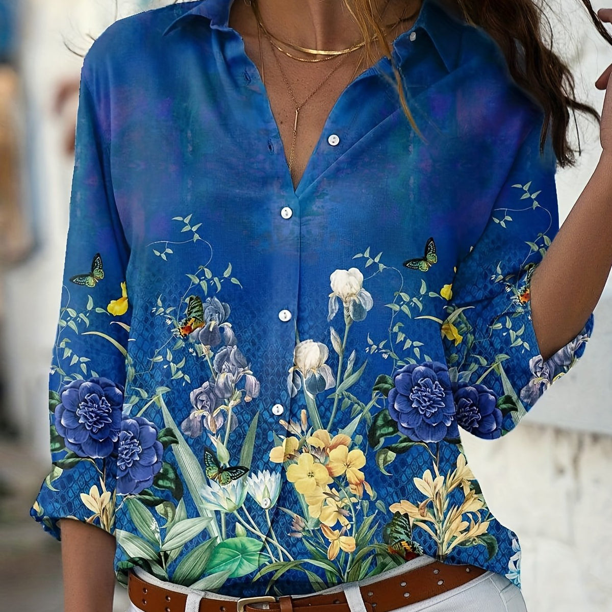  Floral Print Sleeve Shirt