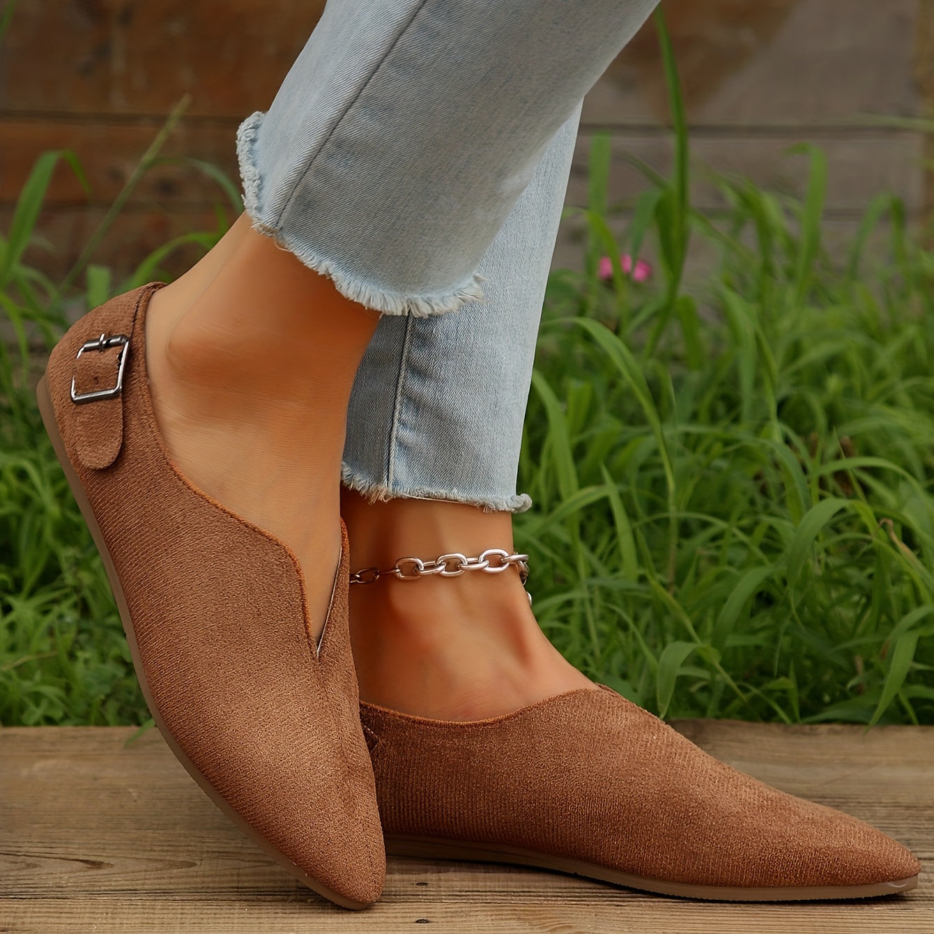 Lightweight Closed Toe Slip On Shoes with Buckle Strap Details