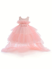 Flower Girl Tutu Gown Extra Long Tail Puffy Princess Dress