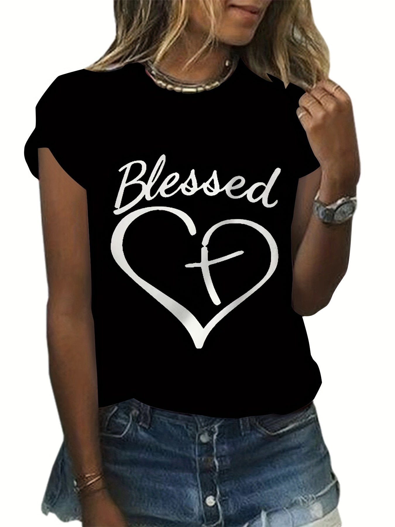 Letter Graphic Breathable Sports T-shirt Round Neck Slogan Workout Tee