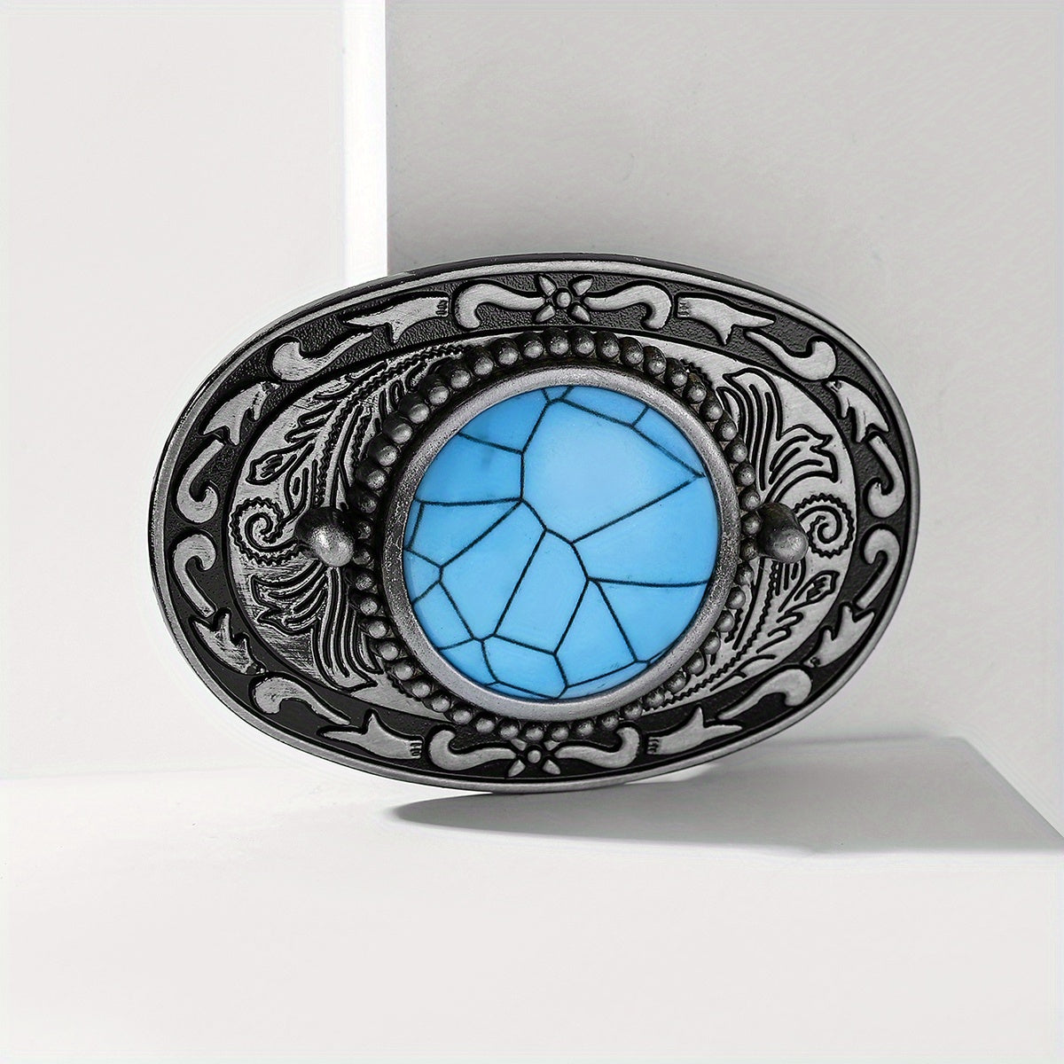 Boho Turquoise Oval Belt Buckle Vintage Carved Cowboy Cowgirl Belt Buckle