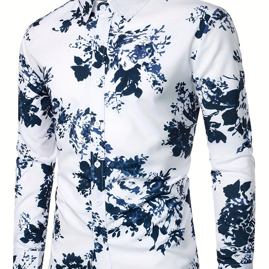 Men s Formal Flower Print Button Up Shirt for Business Occasion