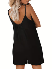  Women's V Neck Solid Cami Romper