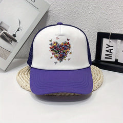 Butterfly Heart Print Trucker Hat Mesh Cartoon Baseball Cap