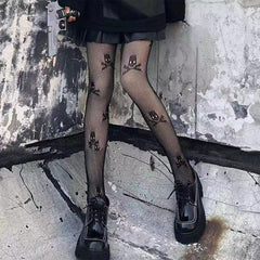 Women's Skull Pattern Fishnet Stockings Tights