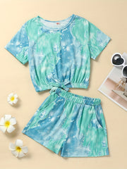 2pcs Toddler Girls Tie Dye Bow T Shirts & Shorts Set Kids Summer Clothes