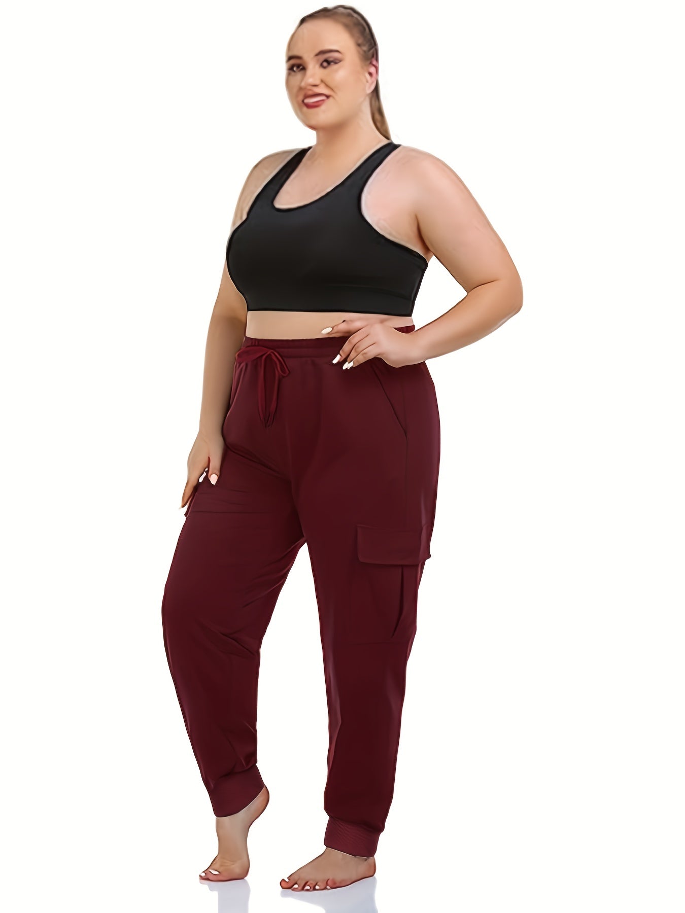  Tie Waist Active Cargo Joggers With Pockets