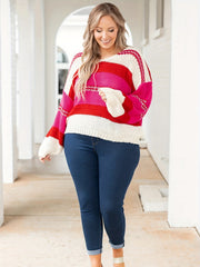  Colorblock V Neck Knit Top