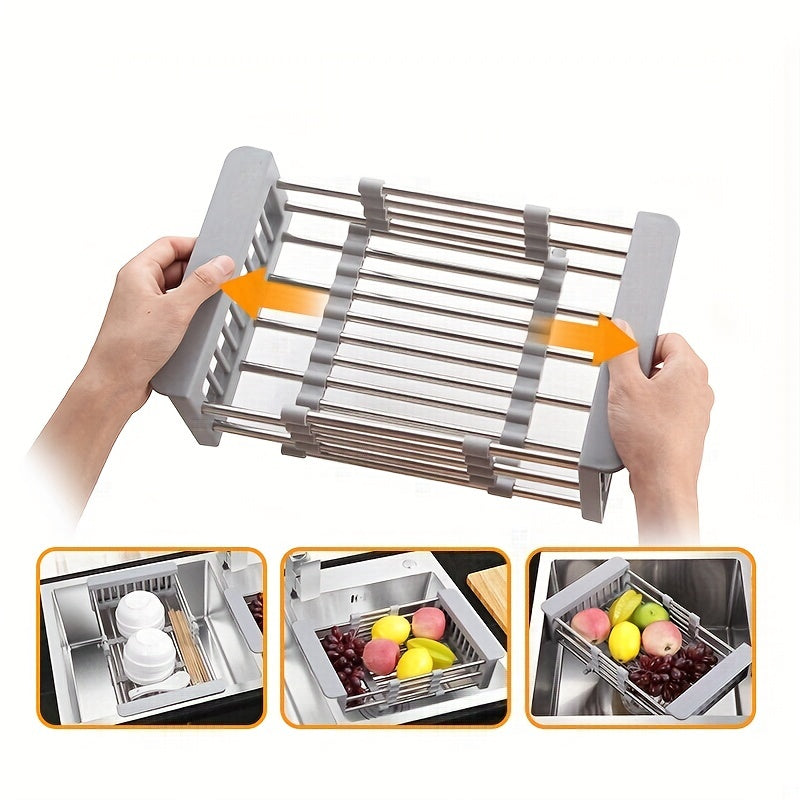 Extendable Drain Basket Dish Rack for Kitchen Sink