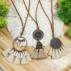 Boho Ethnic Tassel Pendant Necklaces Retro Rhinestone Drip Oil Alloy Necklace