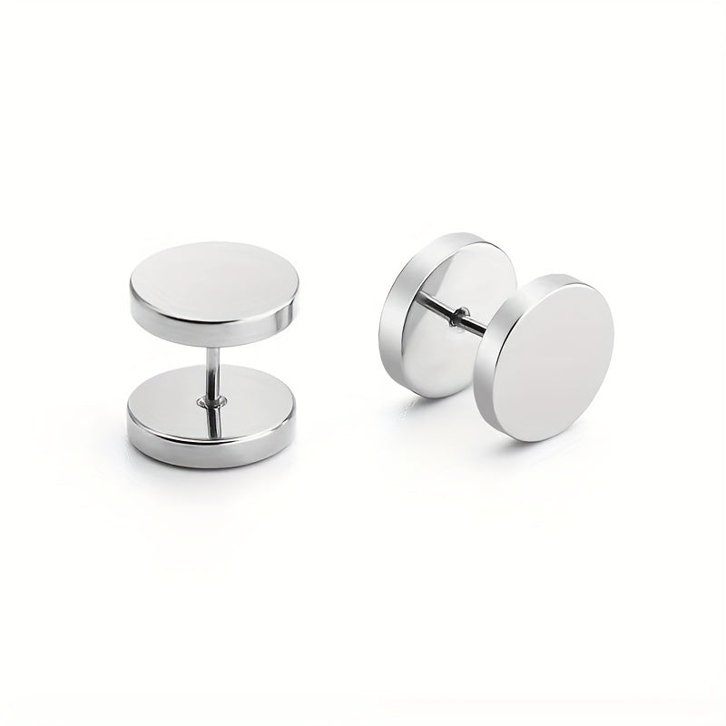 Men's Silver Round Disc Earrings 316L Stainless Steel Ear Clasps