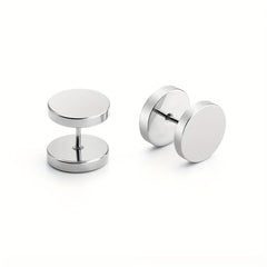 Men's Silver Round Disc Earrings 316L Stainless Steel Ear Clasps