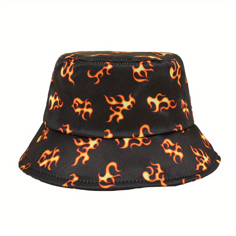 Flame Printed Reversible Bucket Hat Unisex Fisherman Cap