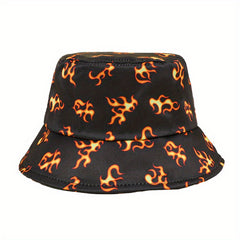 Flame Printed Reversible Bucket Hat Unisex Fisherman Cap