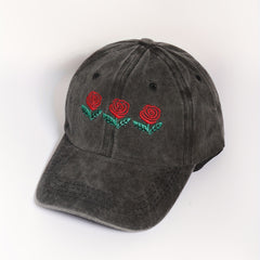 Three Roses Embroidery Baseball Cap Washed Distressed Gray