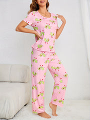 Avocado Print Pajama Set Short Sleeve Top & Pants Women's Sleepwear