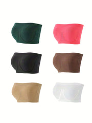 6pcs Strapless Bandeau Bras Soft & Comfy Stretch Skin-friendly Bra